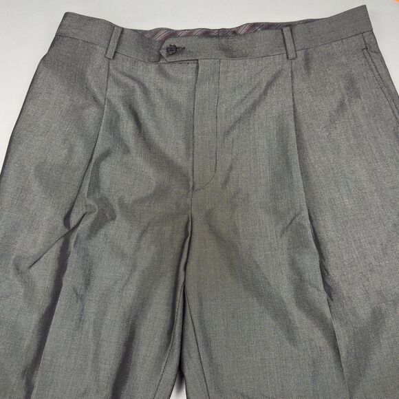 Sean John Dress Pants Mens 38x32 Metallic Gray & Black Pleated w/ Cuffs Baggy - Picture 4 of 16